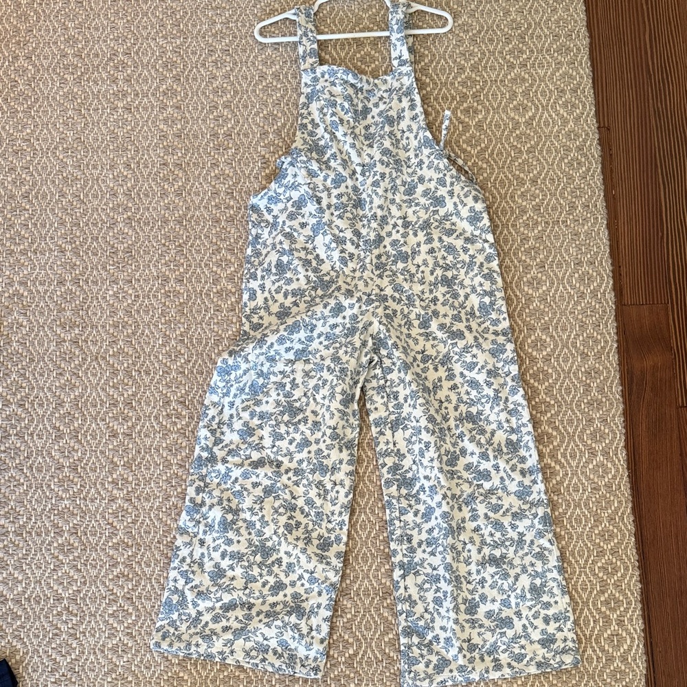 Mango Kids New Cotton Twill Overalls French Blue Toile Floral. Size Y8 / 128cm